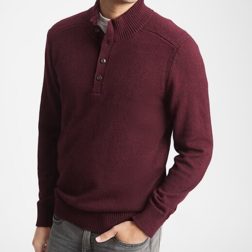 REISS BURGUNDY 1/4 BUTTONS SWEATER XL